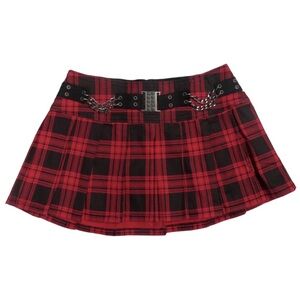 Tripp Nyc Womens Red Tartan Plaid Grommet Studded Pleated Mini Skirt Size Medium